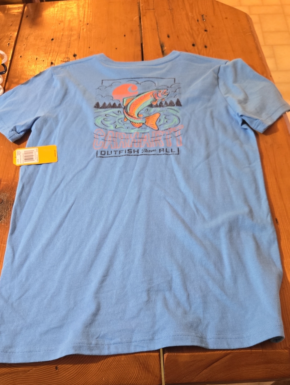 Nwt Carhartt Light Blue Short Sleeve Fishing Graphic Tee Sz L